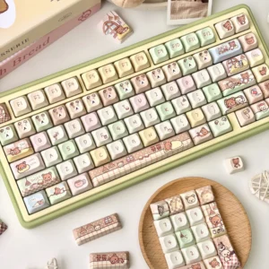 Side profile of Rilakkuma and Kaoru Rilakkuma Keycap Set, that Rilakkuma showing keycap set shape and fit