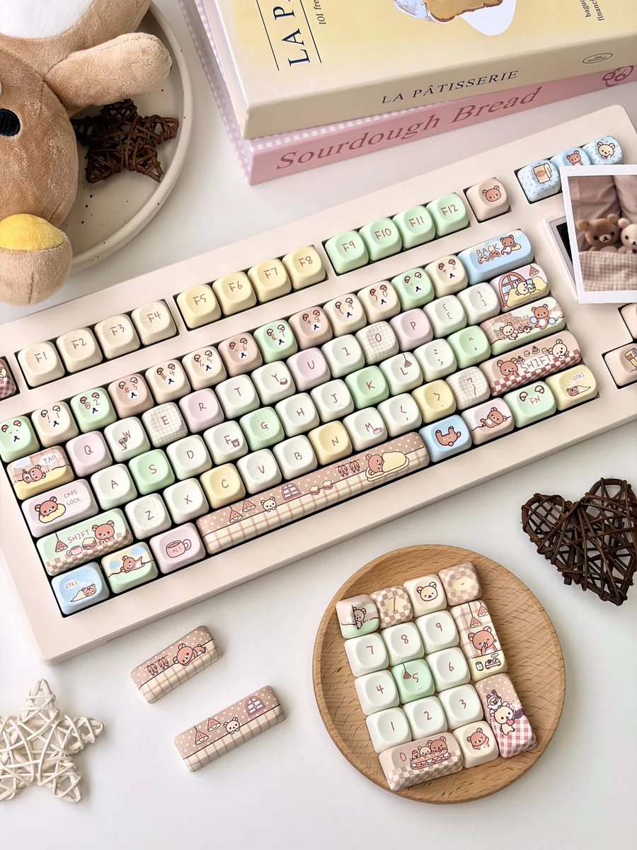 Detailed texture view of Rilakkuma and Kaoru Rilakkuma Keycap Set Rilakkuma design and durable material