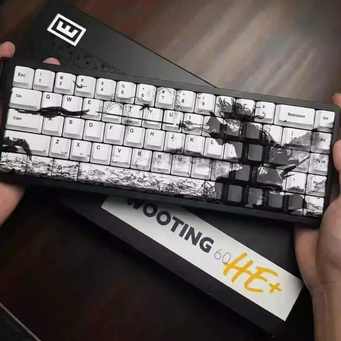 Samurai Ronin PBT Keycap Set on a mechanical keyboard, showcasing monochromatic Japanese artistry.
