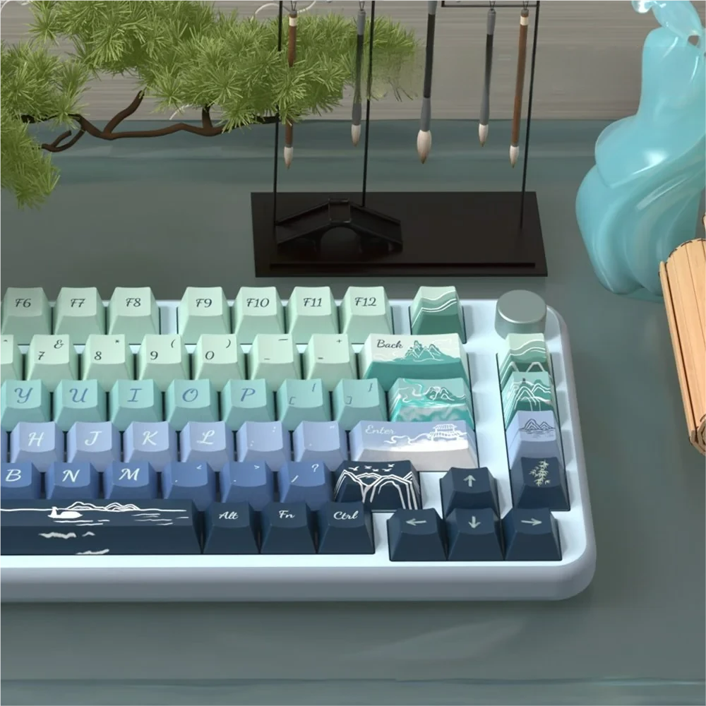 Serene Wind Artistic Cherry Artistic PBT installed on a mechanical keyboard setup