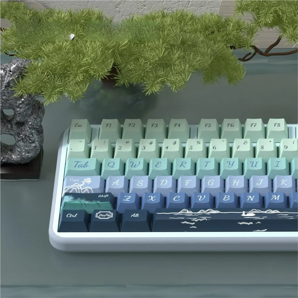 Side profile of Serene Wind Artistic Cherry Artistic PBT showing keycap set shape and fit