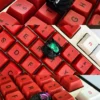 Angle view of Space Dog Keycaps Handcrafted resin Space Dog showing color layering and layout presence