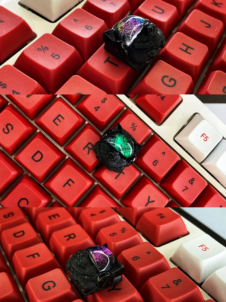 Angle view of Space Dog Keycaps Handcrafted resin Space Dog showing color layering and layout presence