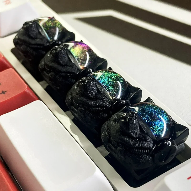 Space Dog Keycaps Handcrafted resin Space Dog installed on a mechanical keyboard setup
