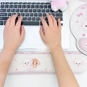 Lifestyle shot of Sugarbunnies Wrist Pad & Wrist Restwith cute bunny and dessert motifs on a desk setup