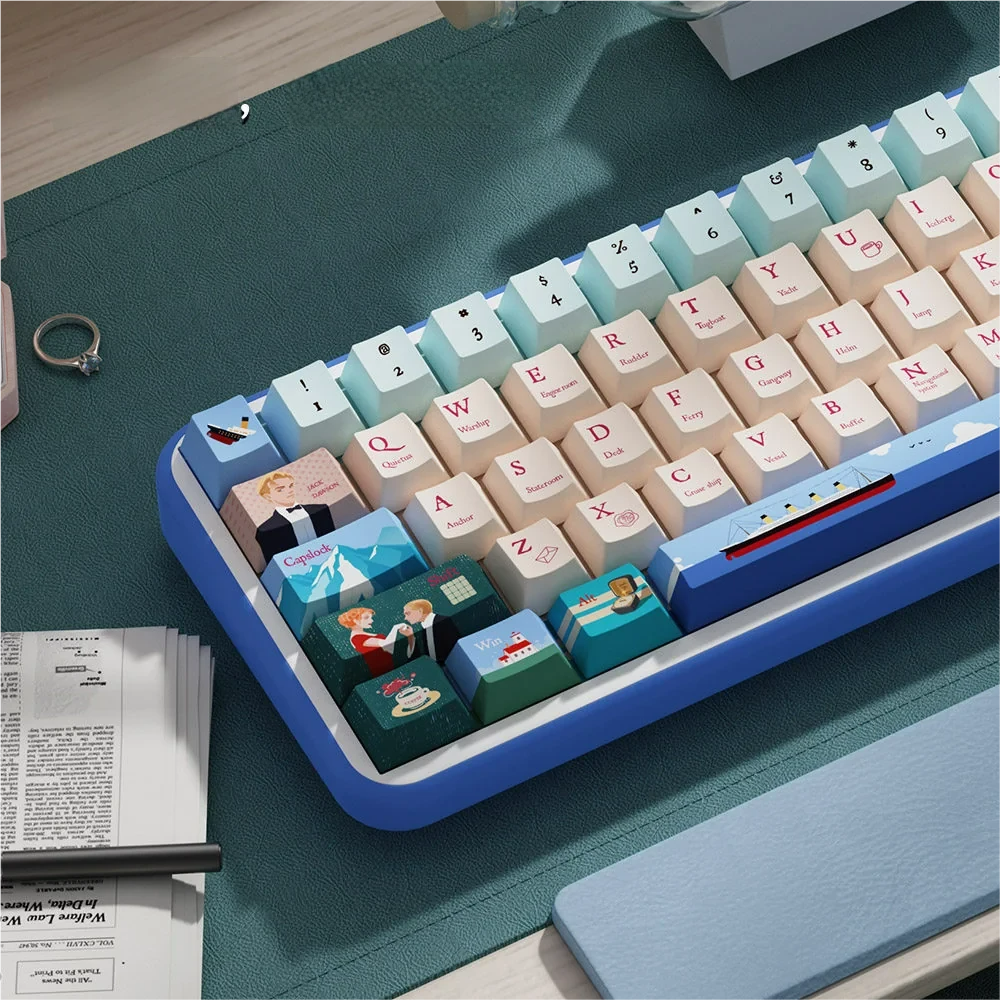 Titanic Keycap Set mounted on a dark-colored mechanical keyboard, highlighting the Cherry profile and overall aesthetic.