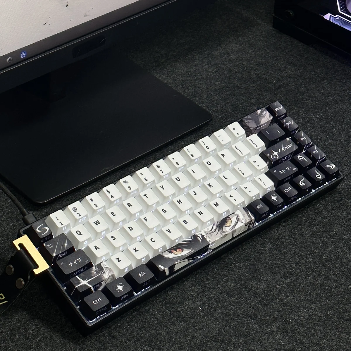 Close-up of translucent side-engraved PBT keycaps
