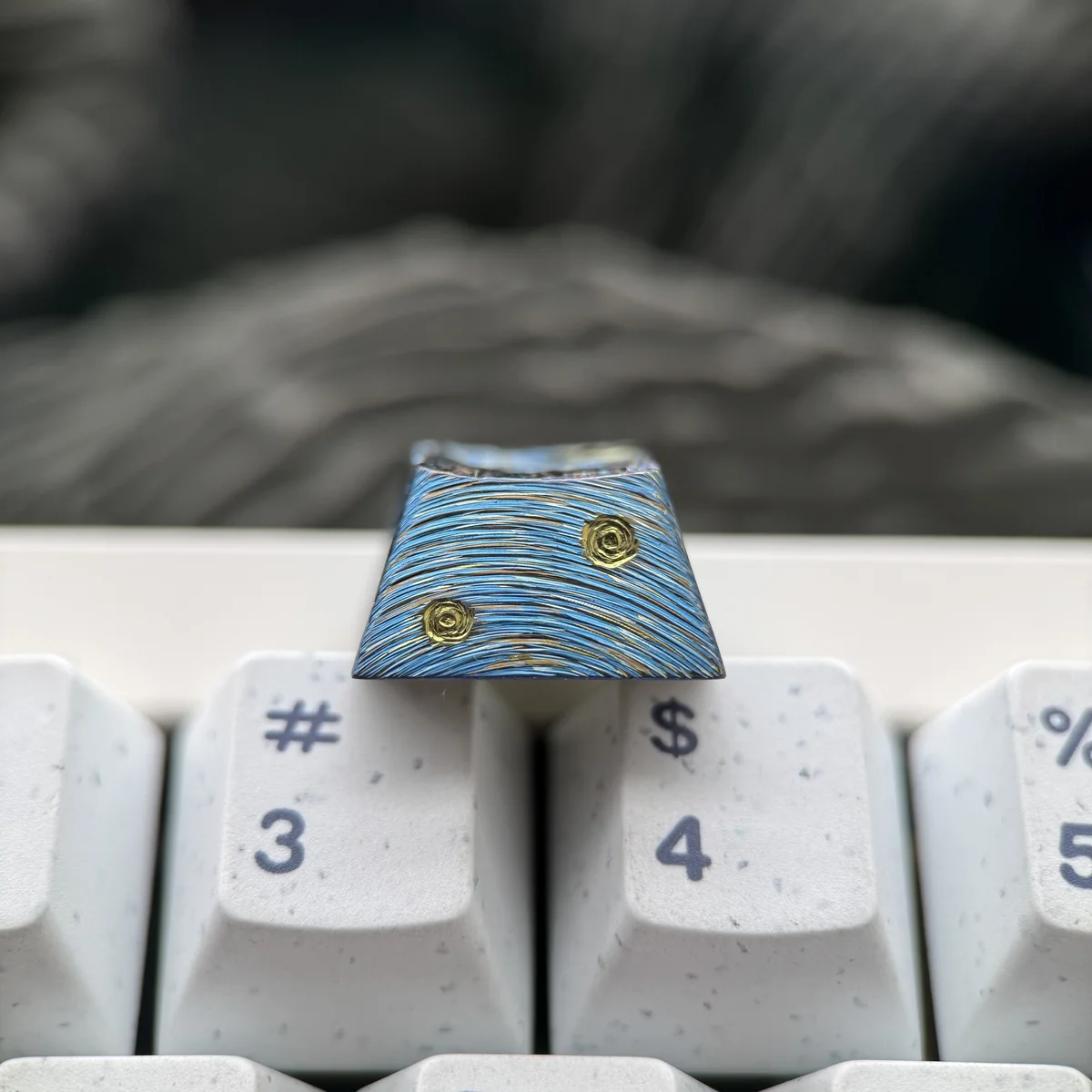 Side profile of Van Gogh Starry Night Van Gogh Starry Night showing artisan keycap shape and fit