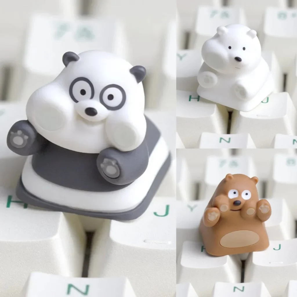 We Bare Bears Grizzly artisan resin keycap on mechanical keyboard