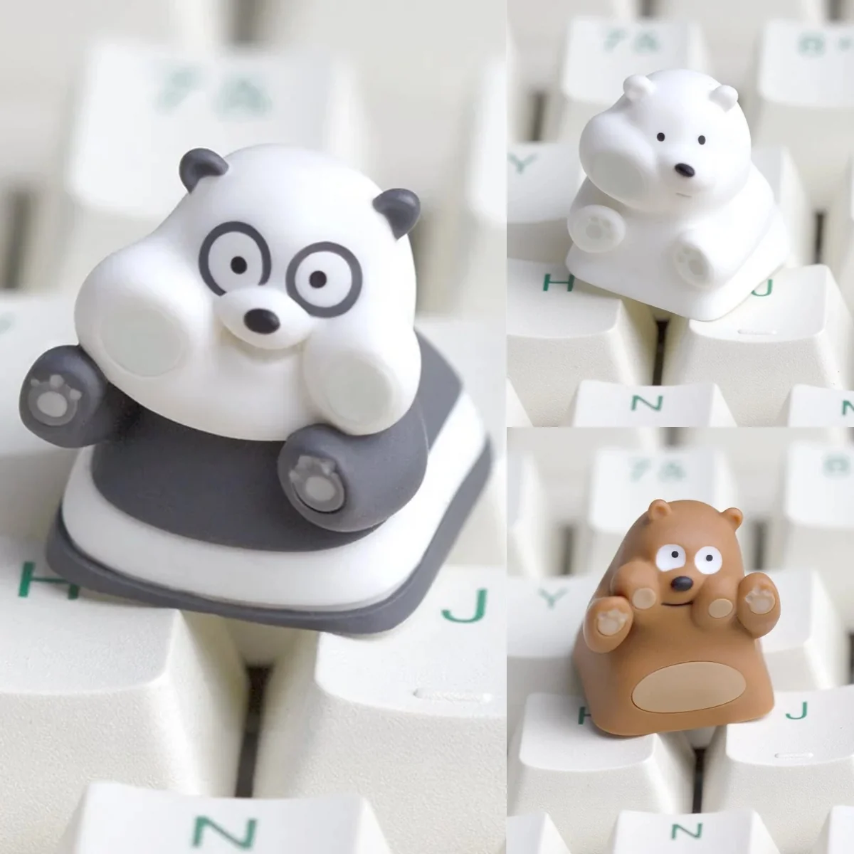 We Bare Bears Grizzly artisan resin keycap on mechanical keyboard