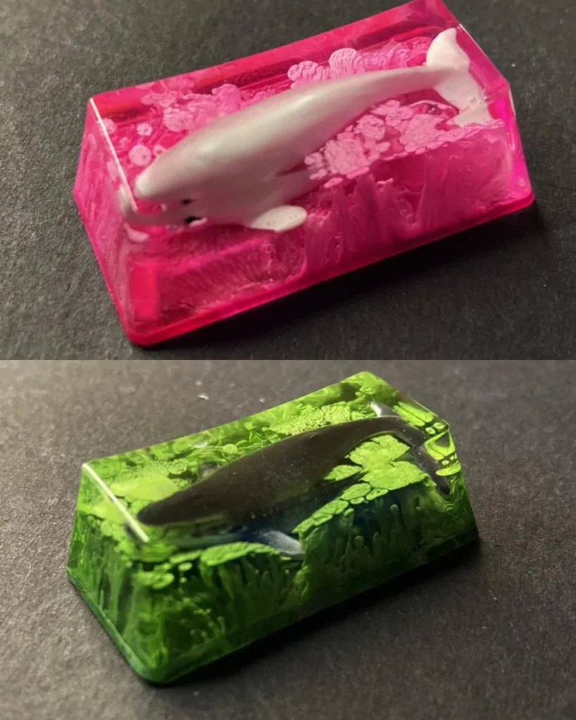 Handcrafted Whale Fall Artisan Keycap with translucent deep-sea diorama