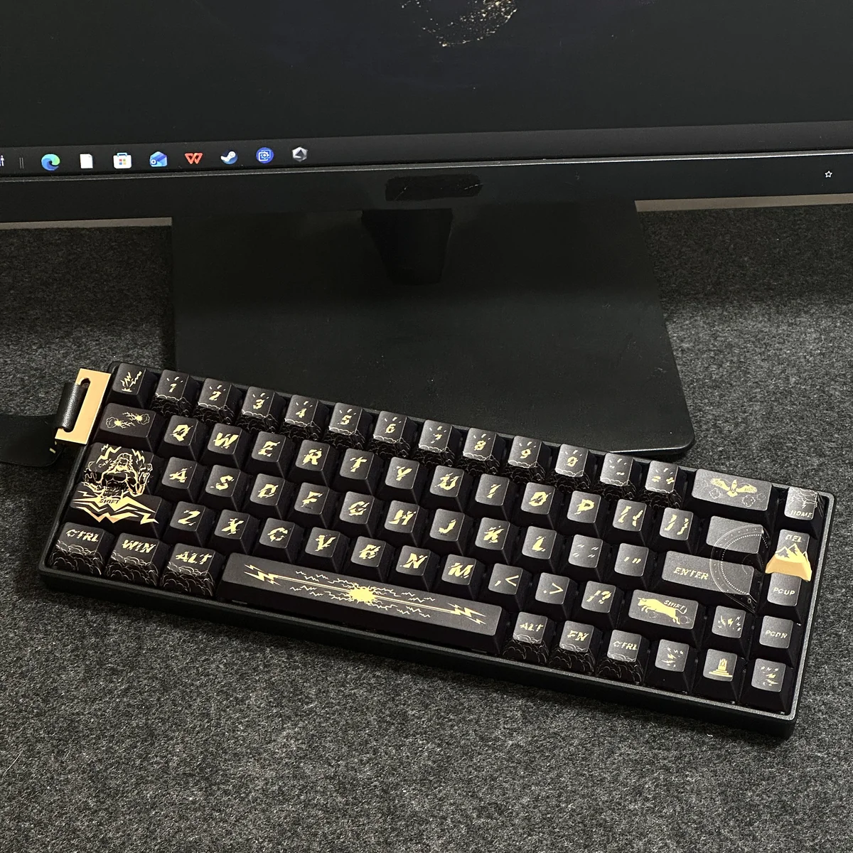Texture shot of a single Zeus PBT keycap, emphasizing the premium material and dye-sublimated legends.