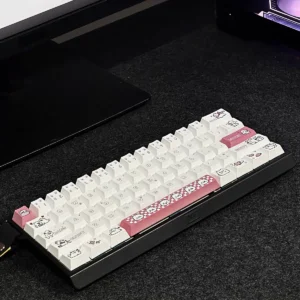 Adorable pink puppy PBT keycap set on mechanical keyboard