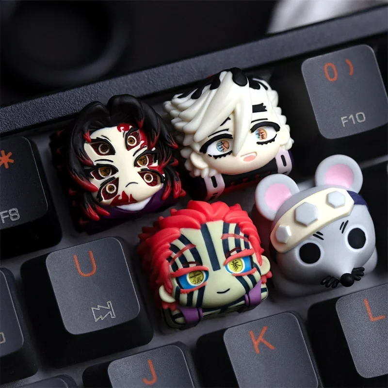 Close-up of handcrafted Akaza resin keycap on keyboard
