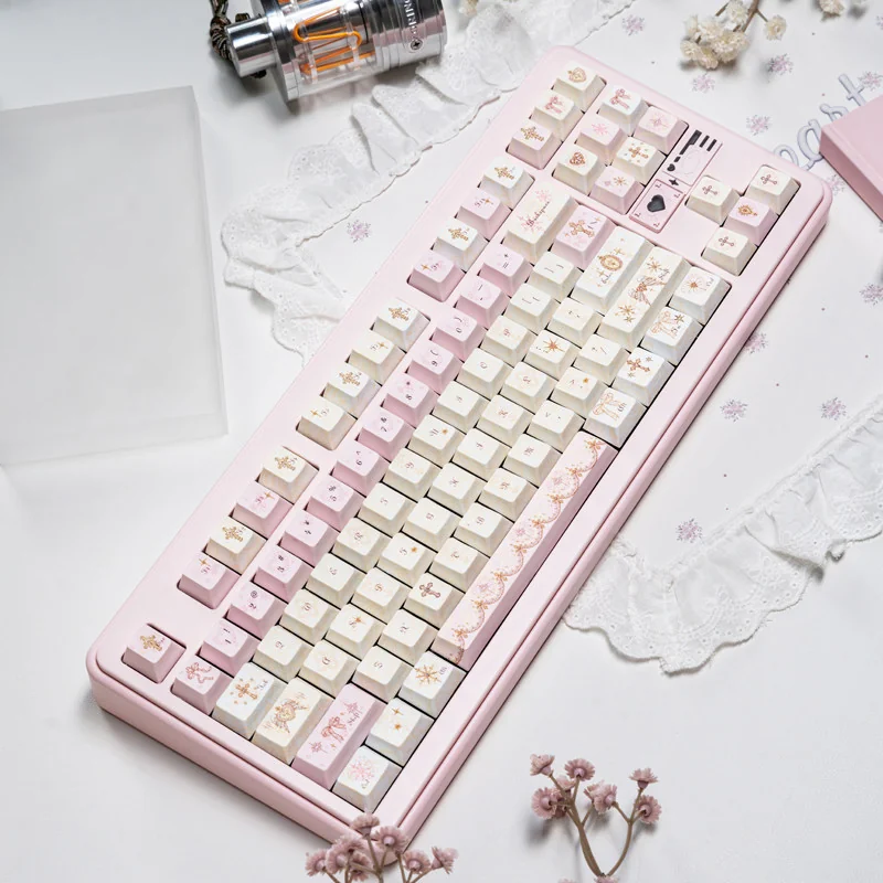 Angel's Lies Cherry Keycap Dreamy pink PBT installed on a mechanical keyboard setup