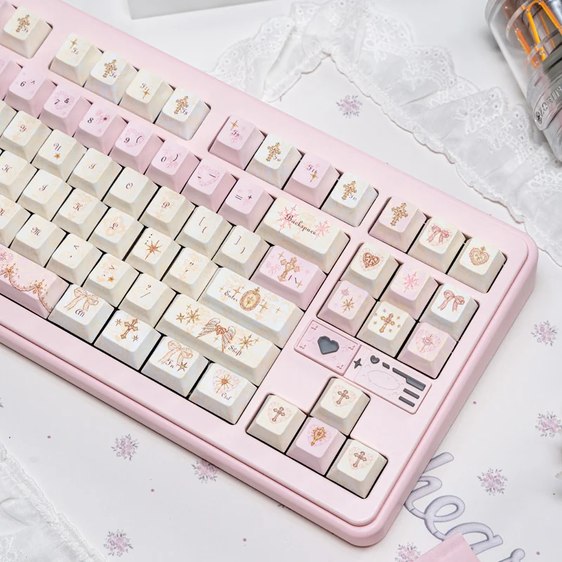 Side profile of Angel's Lies Cherry Keycap Dreamy pink PBT showing keycap set shape and fit