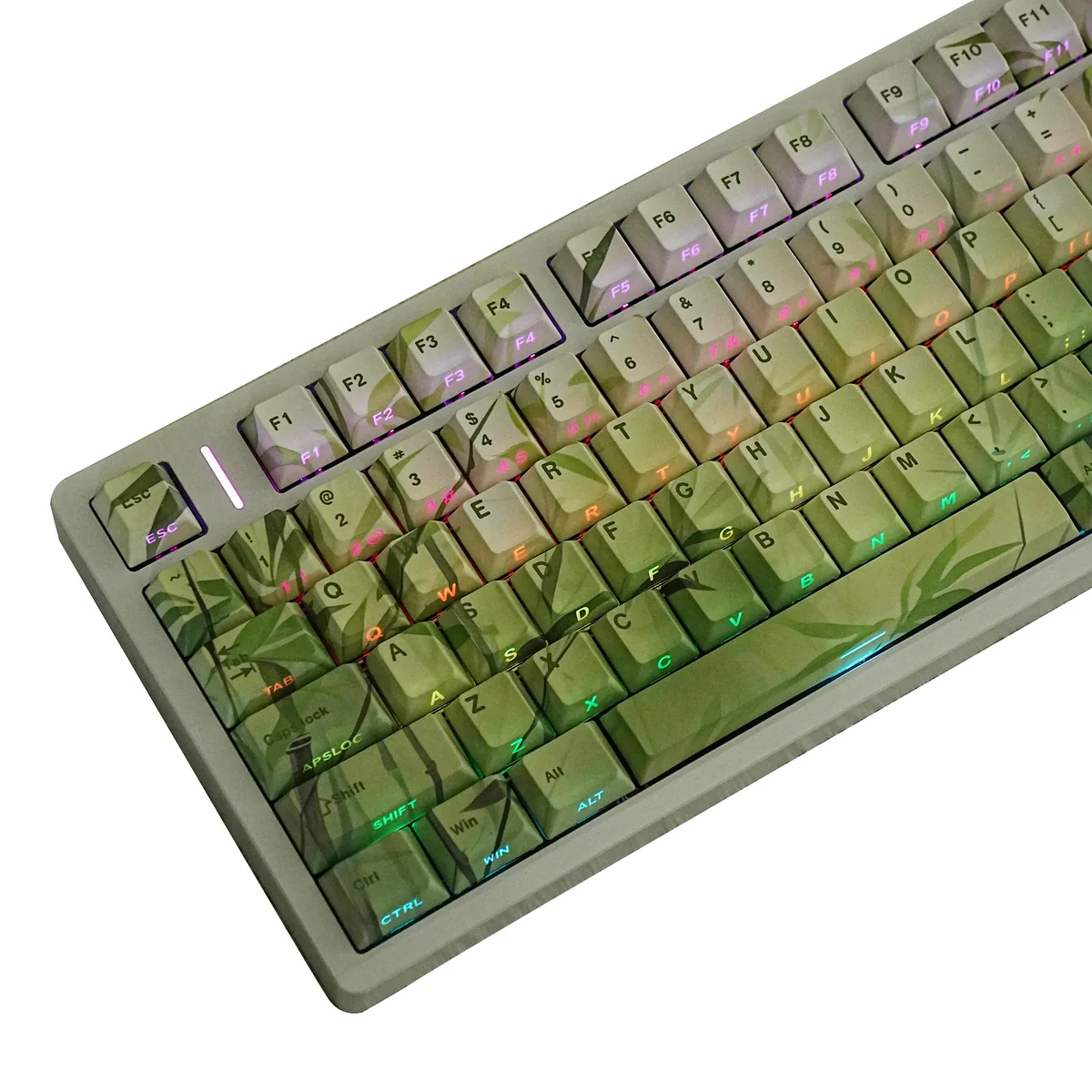 Detail shot of the spacebar and modifier keys from the Bamboo Forest set with bamboo art