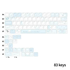 Diagram showing MX-style stem compatibility and layout options for the Blue Melody Keycap Set.