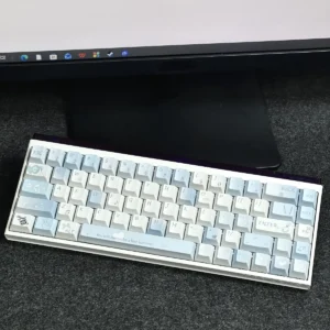 Blue Melody PBT Keycap Set on a white mechanical keyboard, showcasing serene blue hues and Cherry profile.