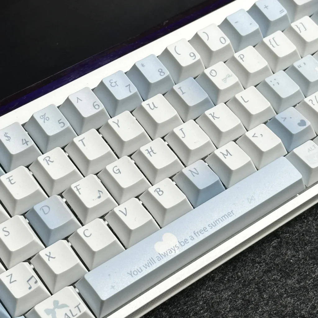Overhead view of the Blue Melody Keycap Set arranged, demonstrating full layout compatibility.
