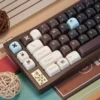 Brown Sugar Boba Keycap Set installed on a mechanical keyboard, showcasing its aesthetic.