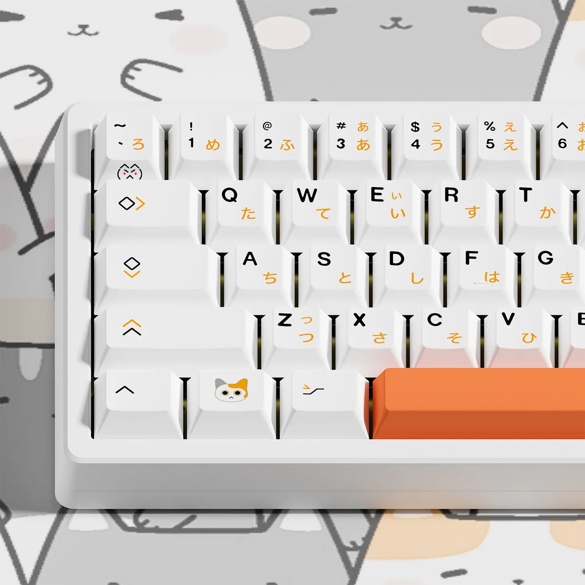 Side profile of Calico Cat keycaps, demonstrating the ergonomic Cherry profile.
