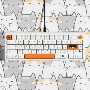Full Calico Cat Keycap Set on a mechanical keyboard, showcasing vibrant feline designs and Cherry profile.