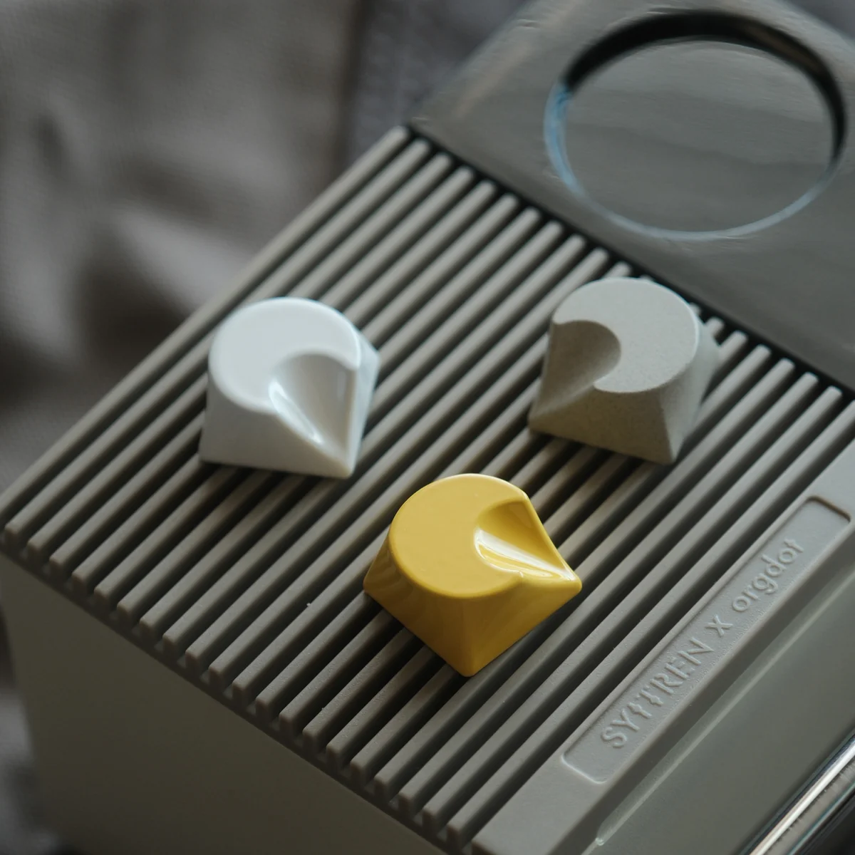 Detailed shot of hand-polished CNC aluminum keycap craftsmanship