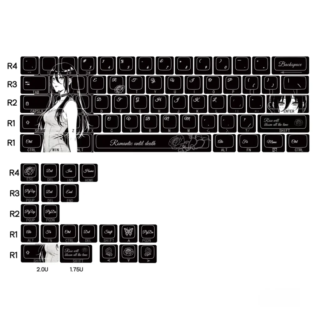 Chainsaw Man Reze Black Rose PBT Keycap Set on mechanical keyboard