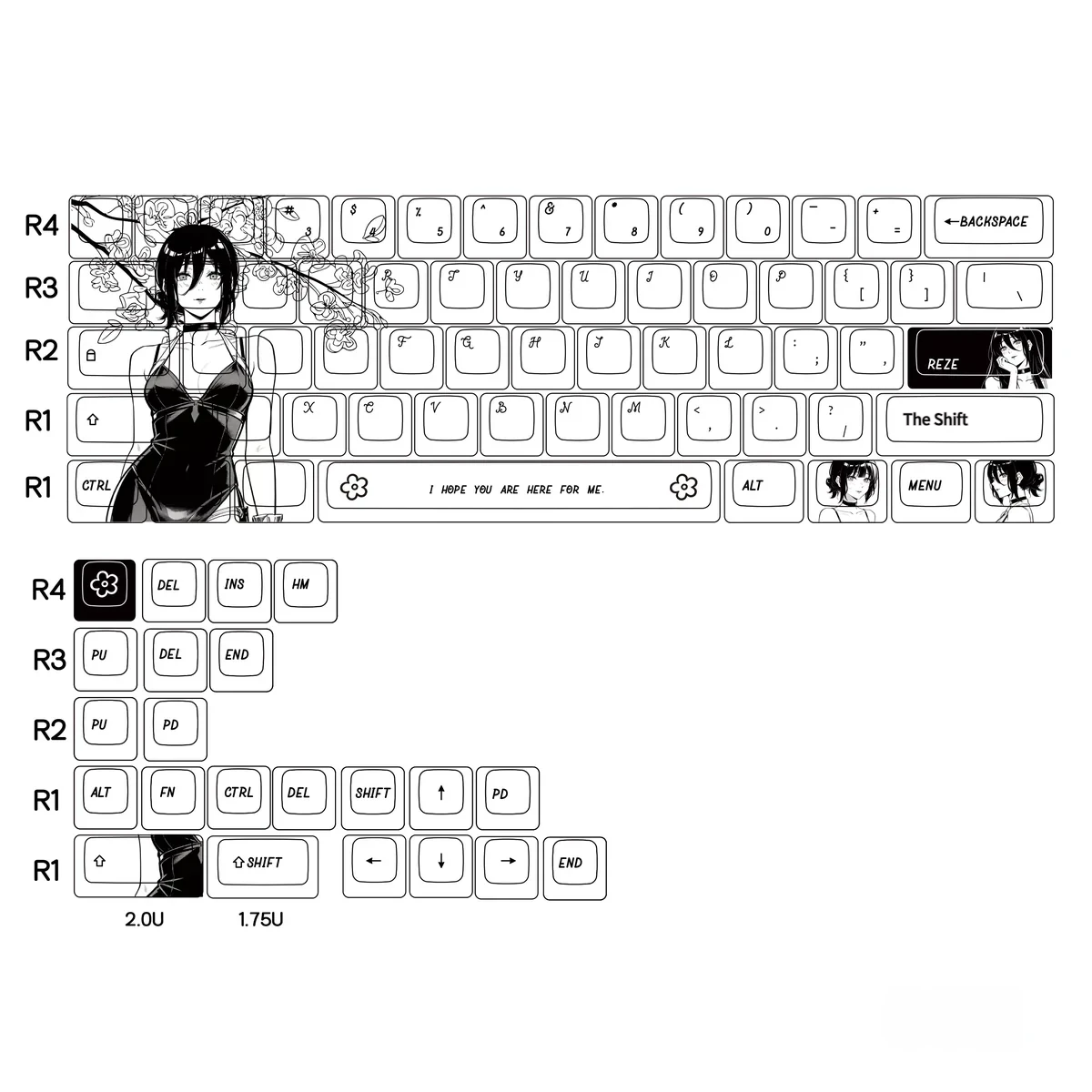 Chainsaw Man Reze PBT Keycap Set vibrant character art on mechanical keyboard