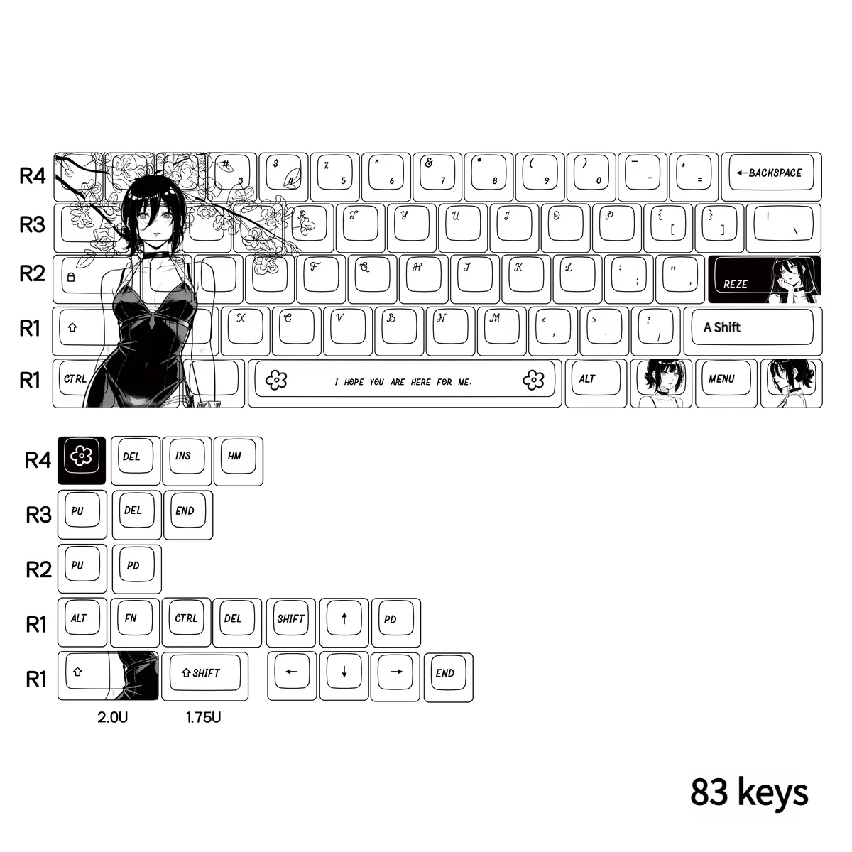 Chainsaw Man Reze keycaps in Cherry profile, showcasing PBT texture