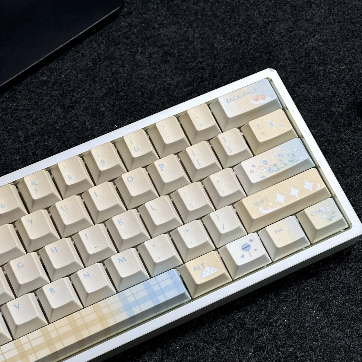 Side profile of Cloud Floral Cherry keycaps, illustrating ergonomic sculpt and PBT texture