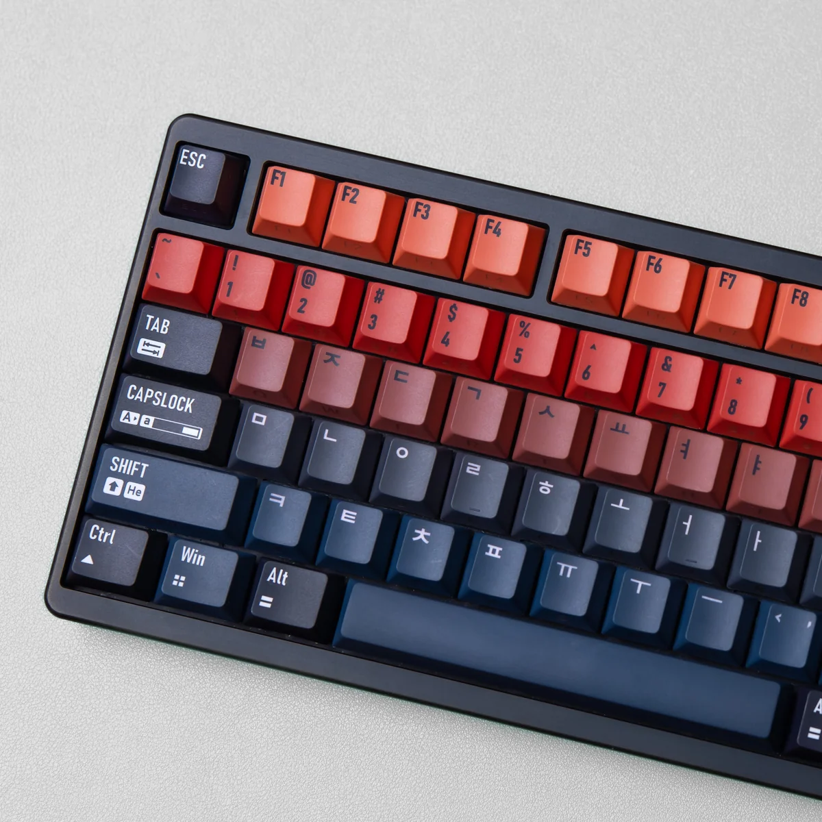 Close-up of Cherry profile Universe Gradient keycaps, highlighting the smooth PBT texture.
