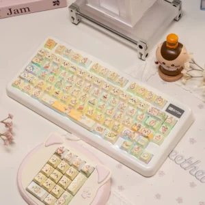 Overhead view of Chiikawa Usagi keycap set layout, highlighting Cherry and MOA profile options