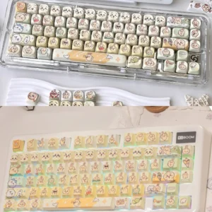 Chiikawa Usagi PBT backlit keycap set with translucent legends on a mechanical keyboard