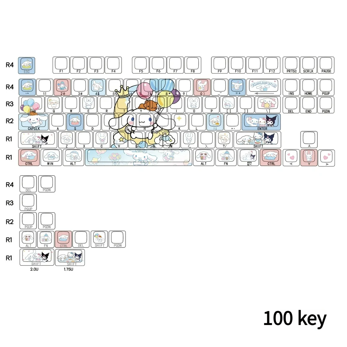 Cinnamoroll PBT keycap set layout compatibility example
