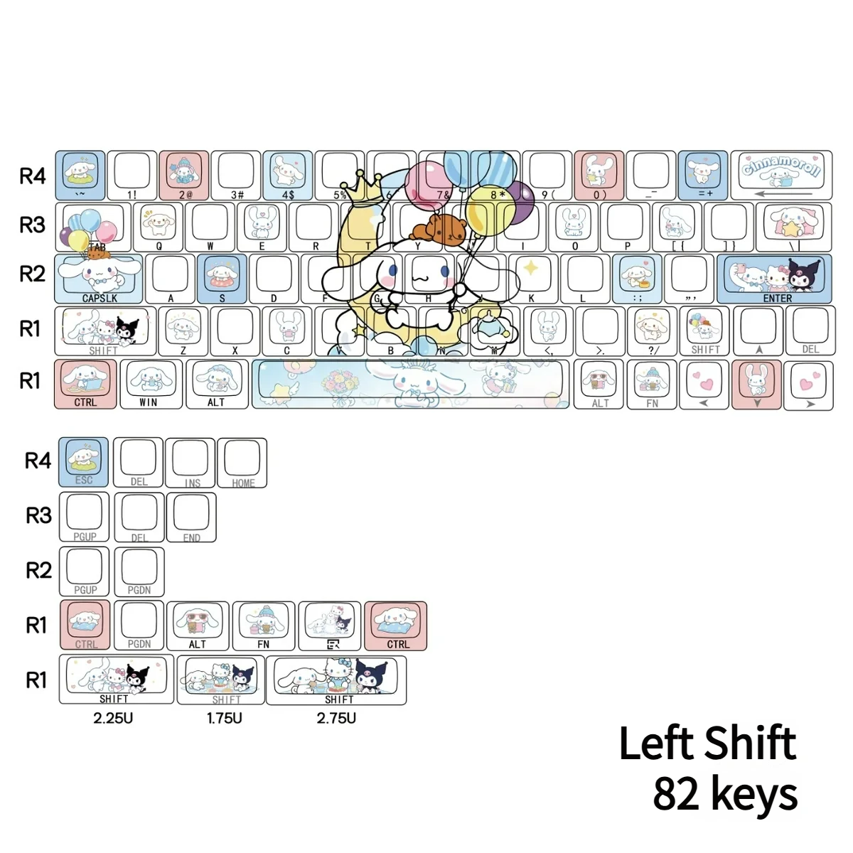 Cinnamoroll keycaps glowing with RGB backlight