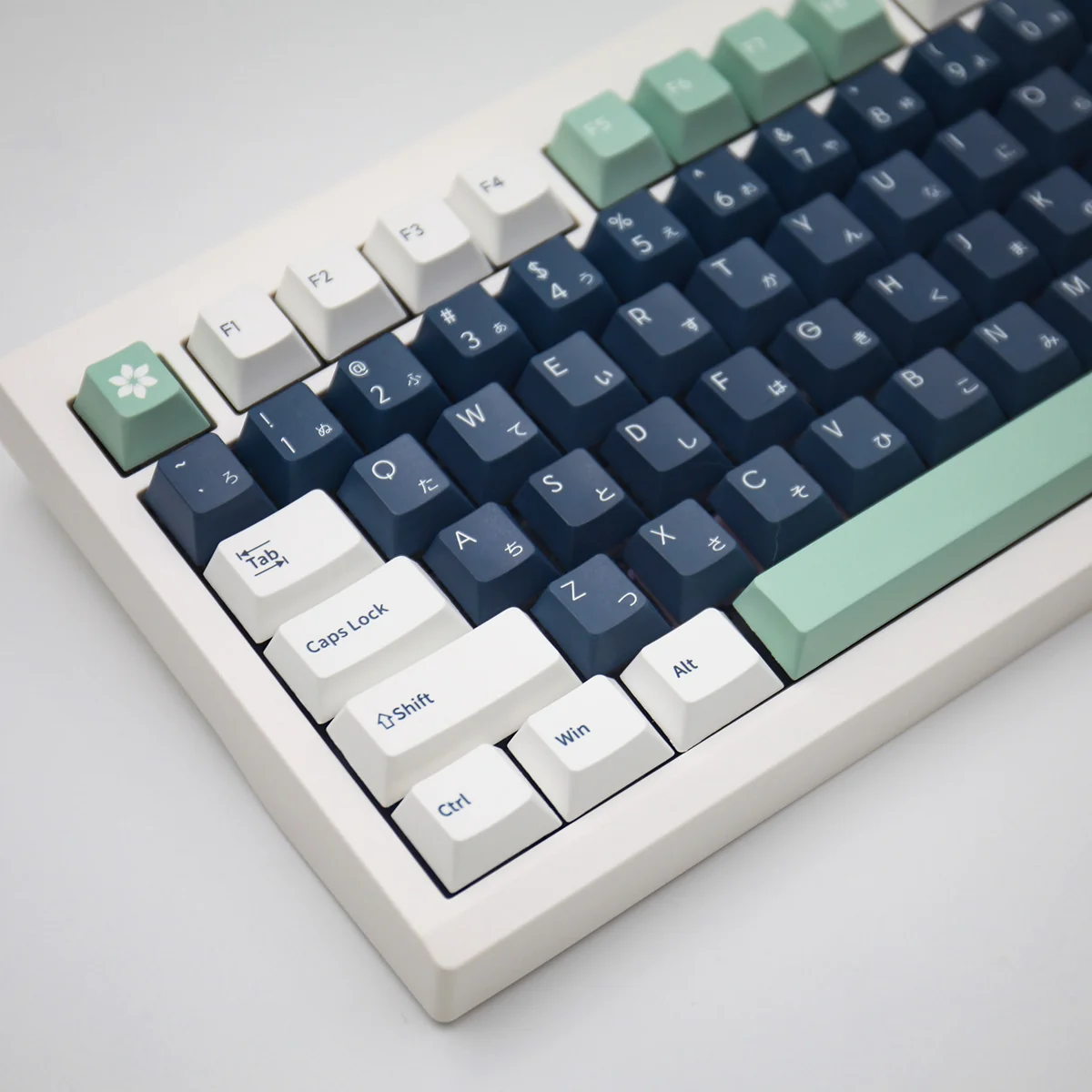 White Classic Emblem Keycap Set on a keyboard