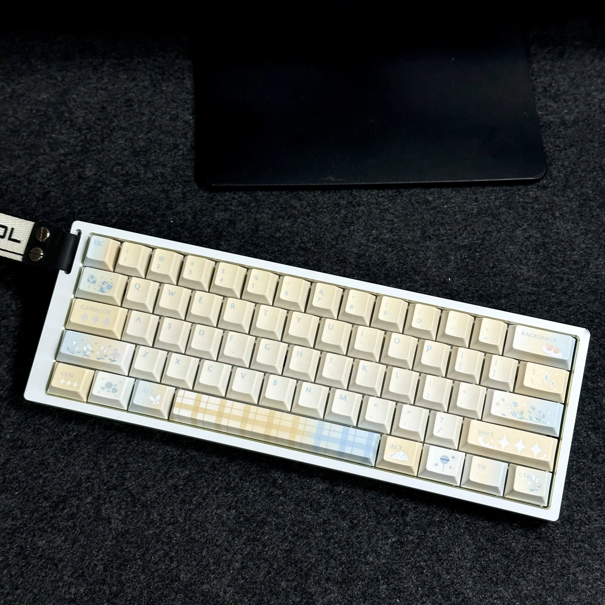 Cloud Floral PBT Keycap Set on a white mechanical keyboard, showcasing ethereal flower designs