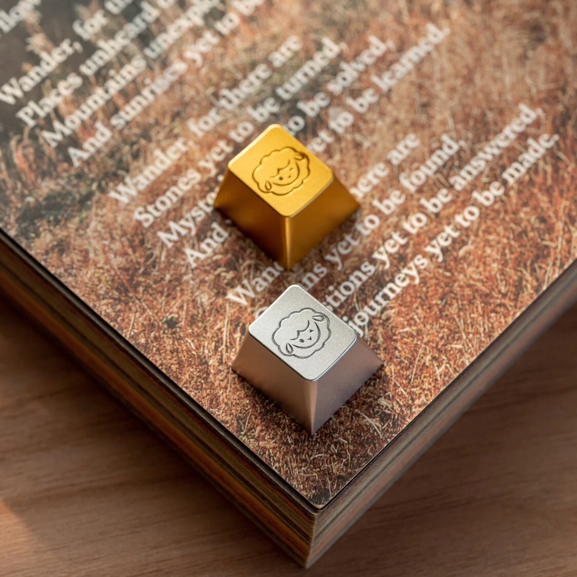 Close-up of Handcrafted Silver Cute Sheep Keycap