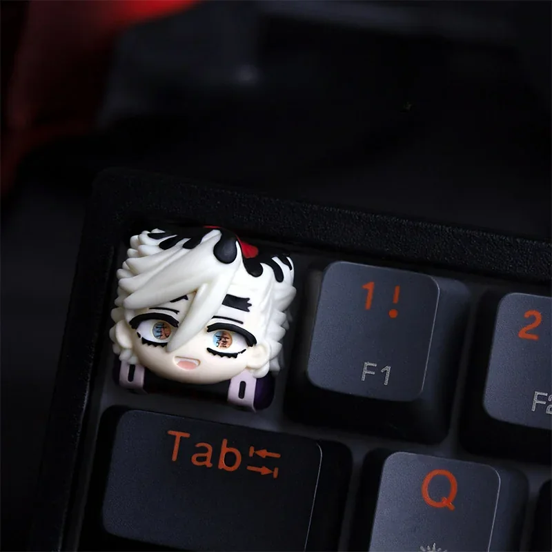 Doma Demon Slayer artisan keycap, handcrafted resin, intricate details on a mechanical keyboard