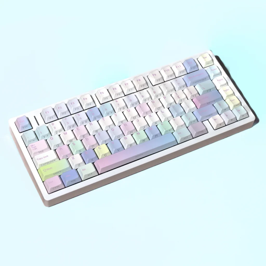 Dreamy Bubble PBT keycap set on a white mechanical keyboard