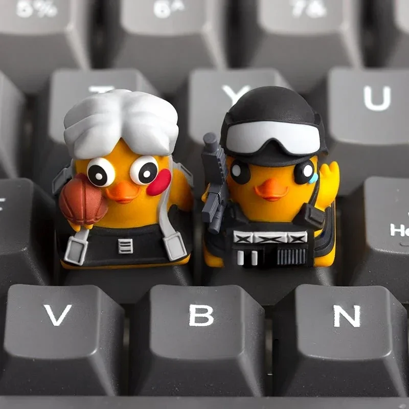 Escape from Duckov ESC Keycap featuring a helmeted tactical duck crafted from resin on a mechanical keyboard.