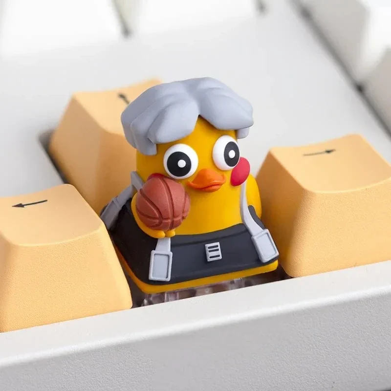 Detailed view of the handcrafted resin tactical duck ESC keycap, showcasing its 3D texture and vibrant colors.