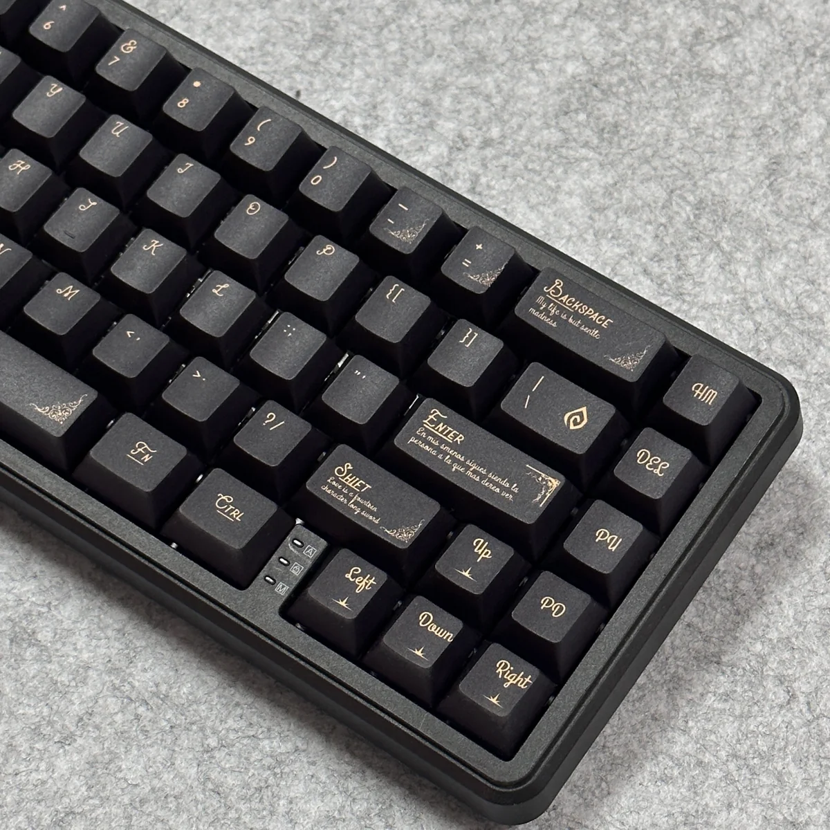 Texture shot of a PBT keycap from the Baroque set, emphasizing its durable and shine-resistant surface.
