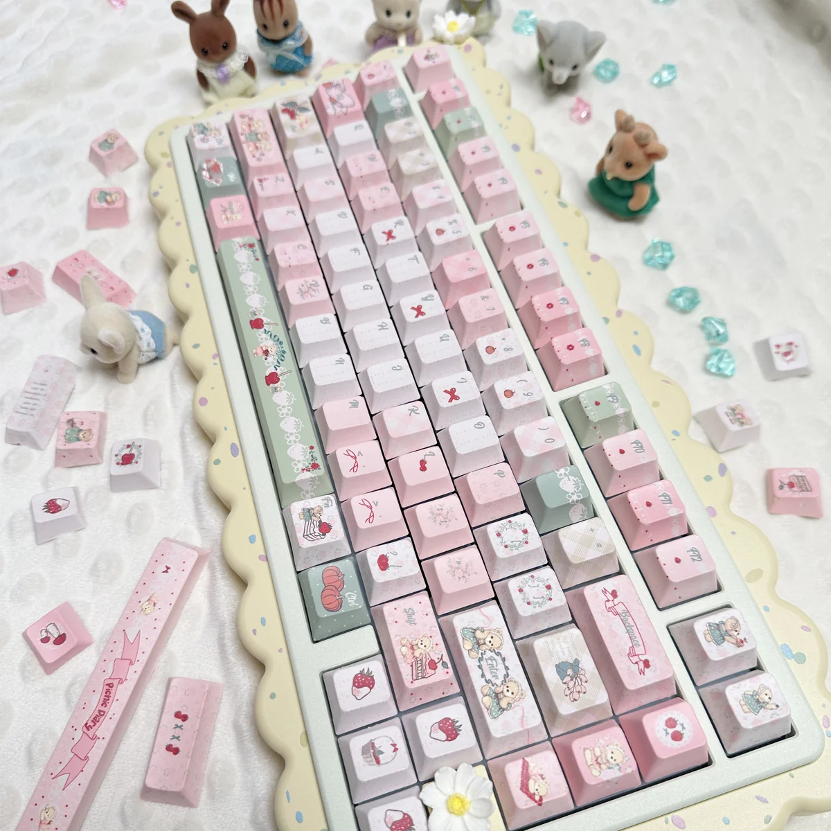 Detail of the durable PBT material and crisp dye-sub legends of the Picnic Bear Keycaps.