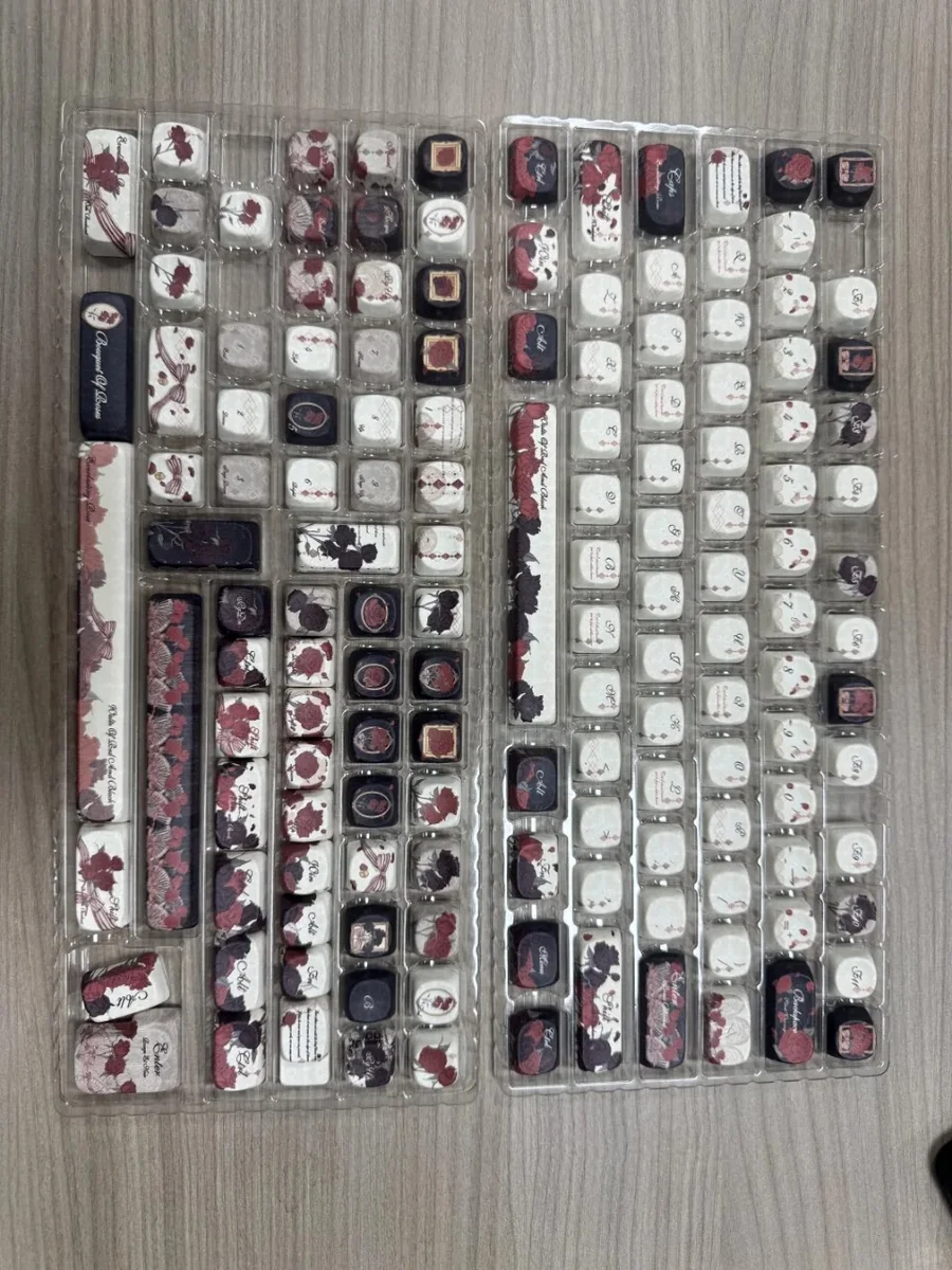 Detail shot of a Dark Rose keycap highlighting dye-sublimation quality