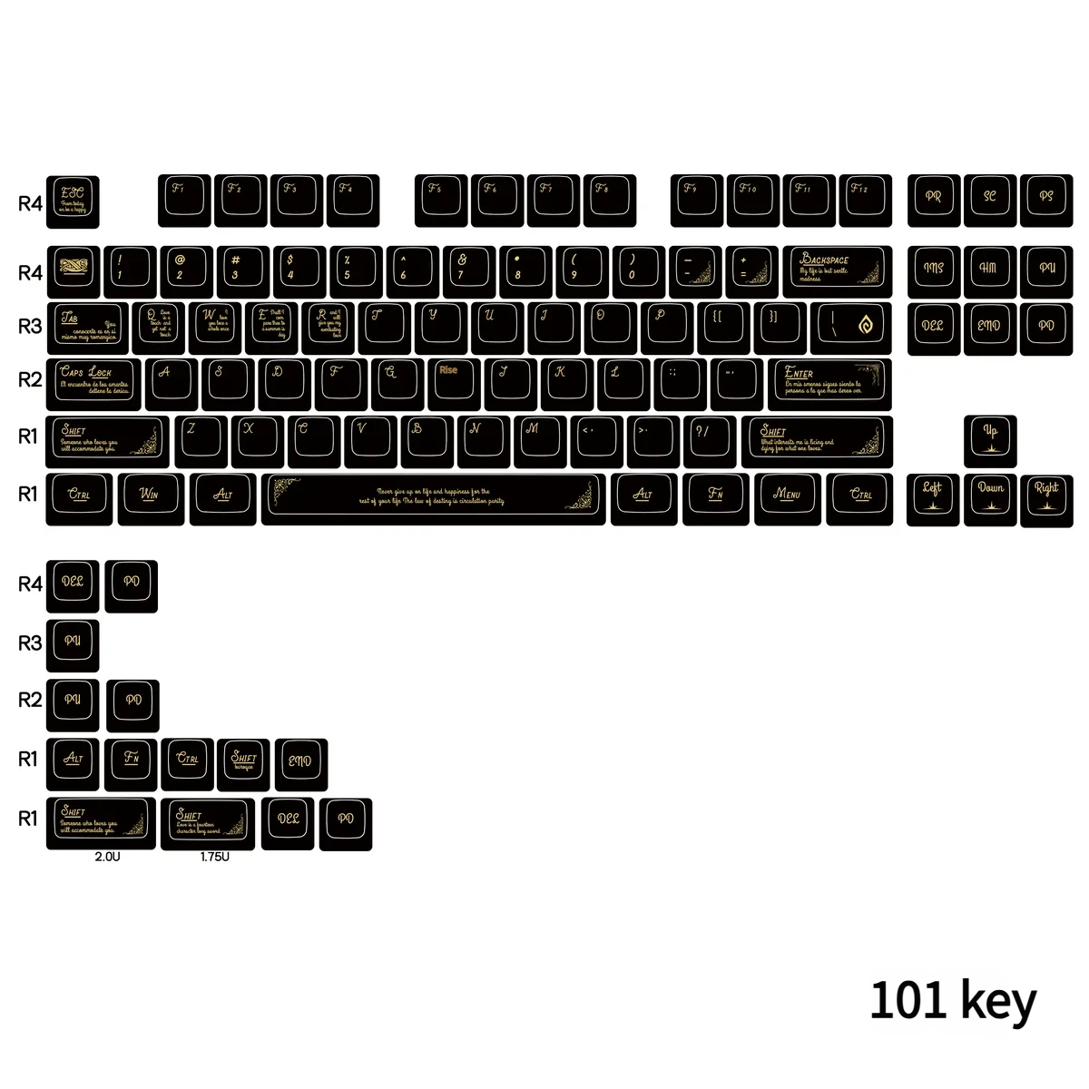 Microscopic view of dye-sublimated legend on a Baroque PBT keycap, illustrating the permanent, fade-resistant print.