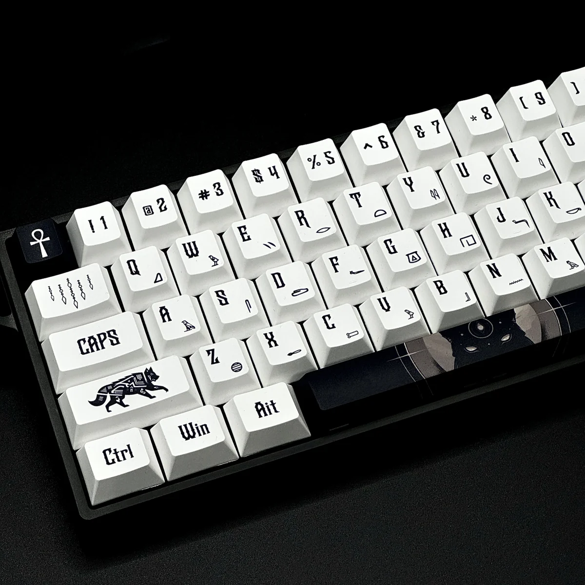 Close-up of Egypt Keycap Set showing intricate hieroglyphs and golden accents