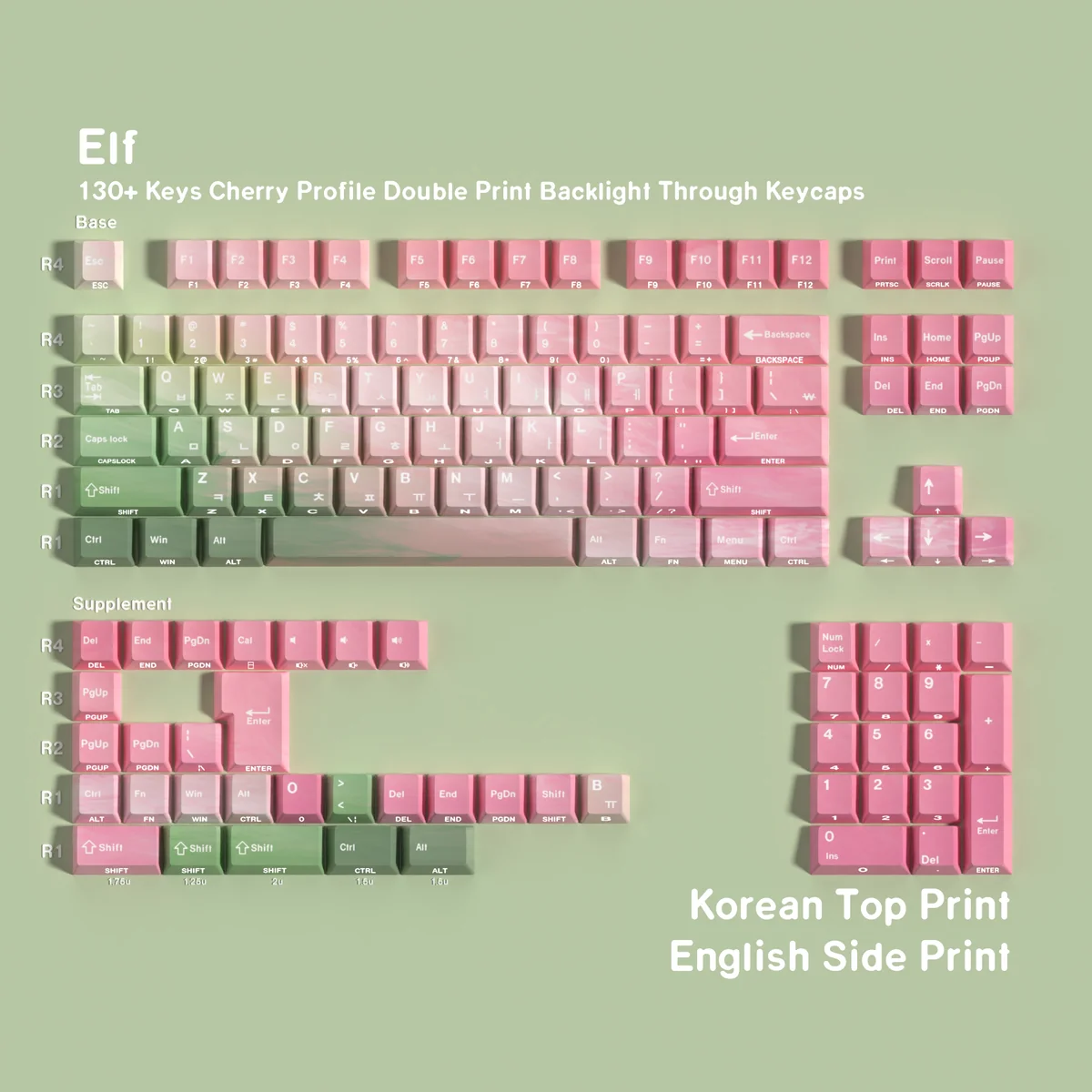 Complete desk setup featuring the Enchanting Elf keycap set, a themed desk mat, and ambient lighting